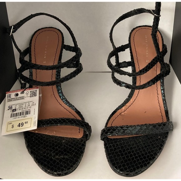 NEW ZARA Woman Lace-Up  tooled Leather Sandals Shoes Black Size 36/6 - Picture 4 of 5